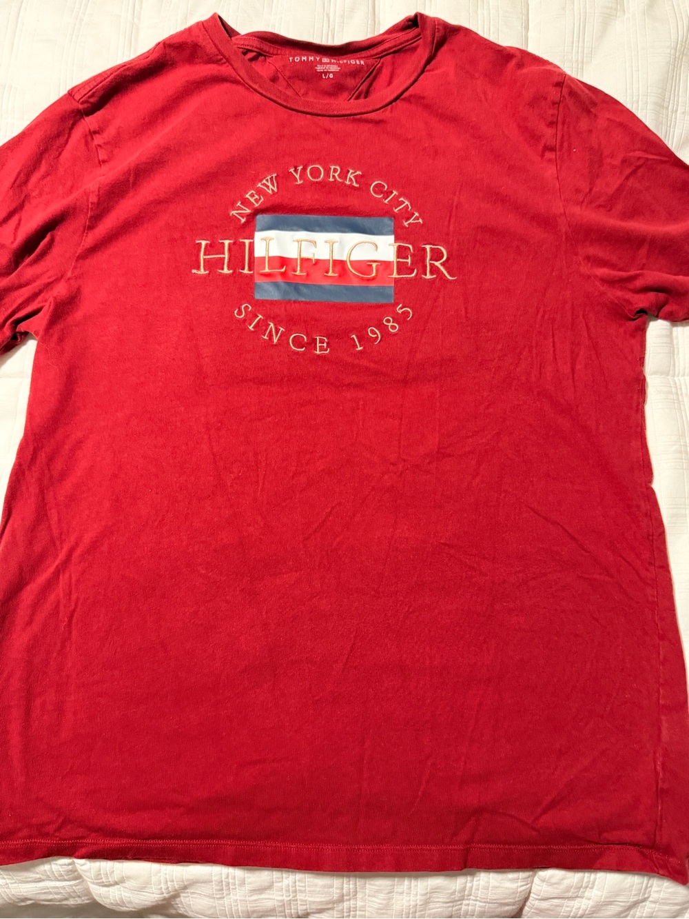 Tommy Hilfiger Red Crewneck Tee with Flag Logo